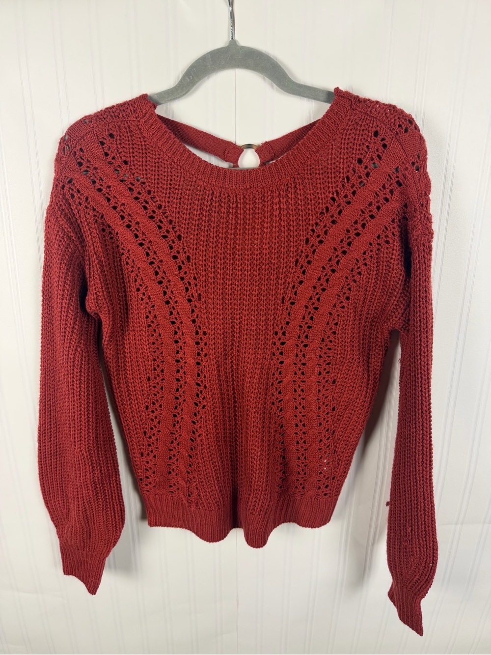Women's Open-Knit Red Sweater